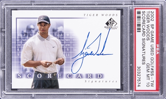 2002 Upper Deck SP Game Used Golf "Scorecard Signatures" #SS-TW Tiger Woods Signed Card - PSA GEM MT 10